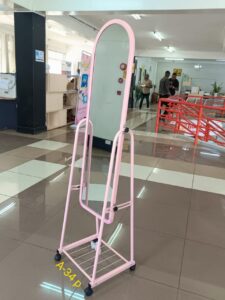 Pink Full Length Dressing Mirror with Wheels and shoes Rack